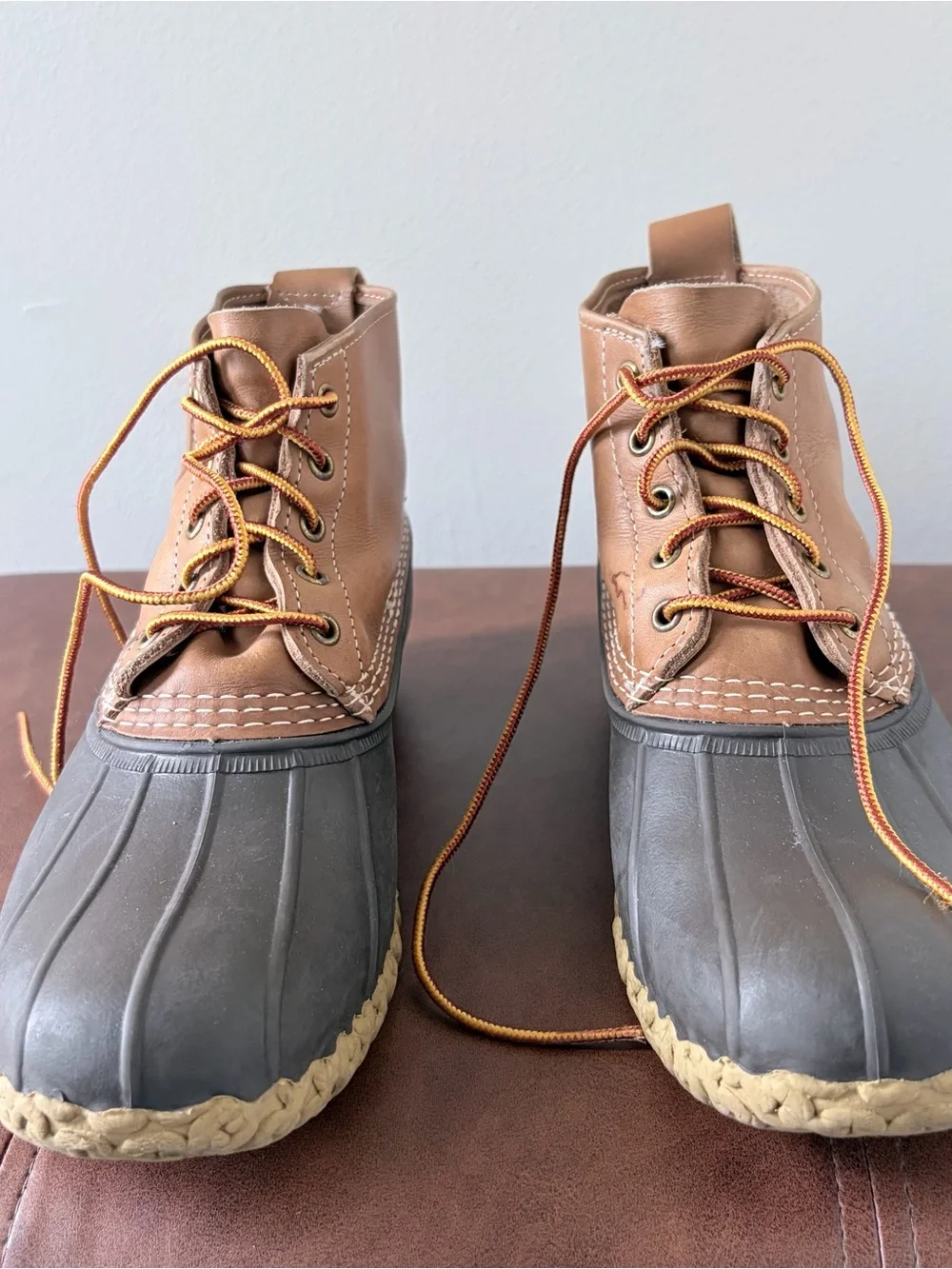 LL Bean Bean Boots 6 Inch Tan Brown Leather Rubber Rain Snow Made in USA